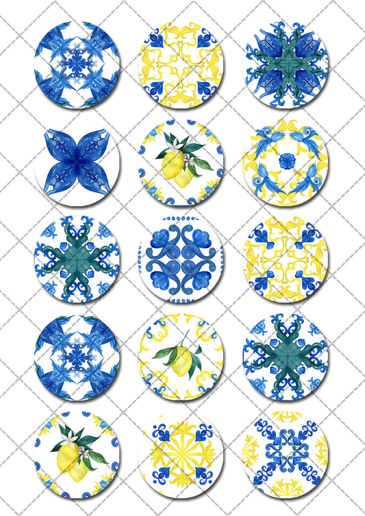 Amalfi Tiles Pre-cut Edible Cupcake or Cookie Toppers