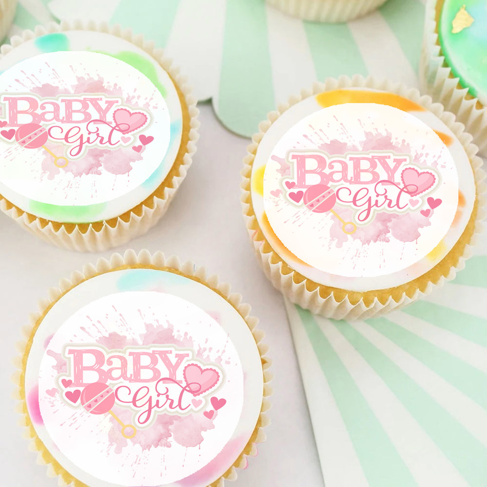 Baby Girl Pre-cut Edible Icing Cupcake or Cookie Toppers