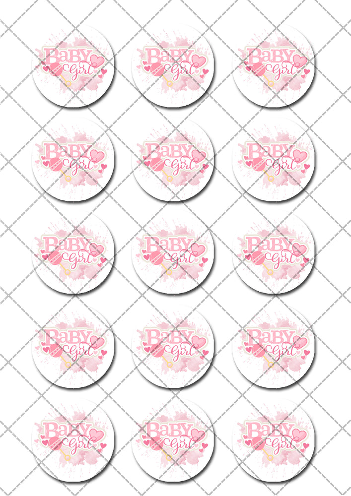 Baby Girl Pre-cut Edible Icing Cupcake or Cookie Toppers