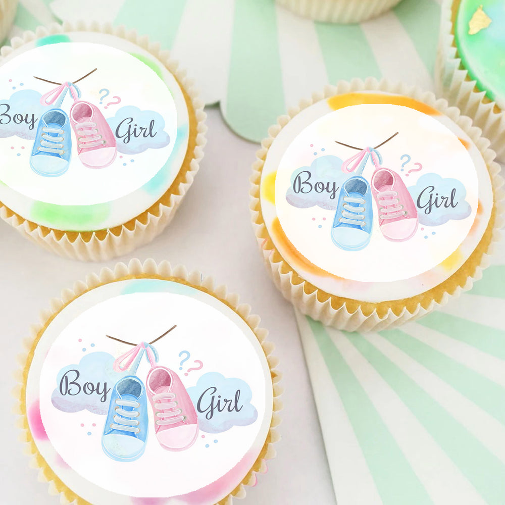 Baby Shower Gender Reveal Pre-cut Edible Icing Cupcake or Cookie Toppers