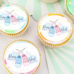 Baby Shower Gender Reveal Pre-cut Edible Icing Cupcake or Cookie Toppers