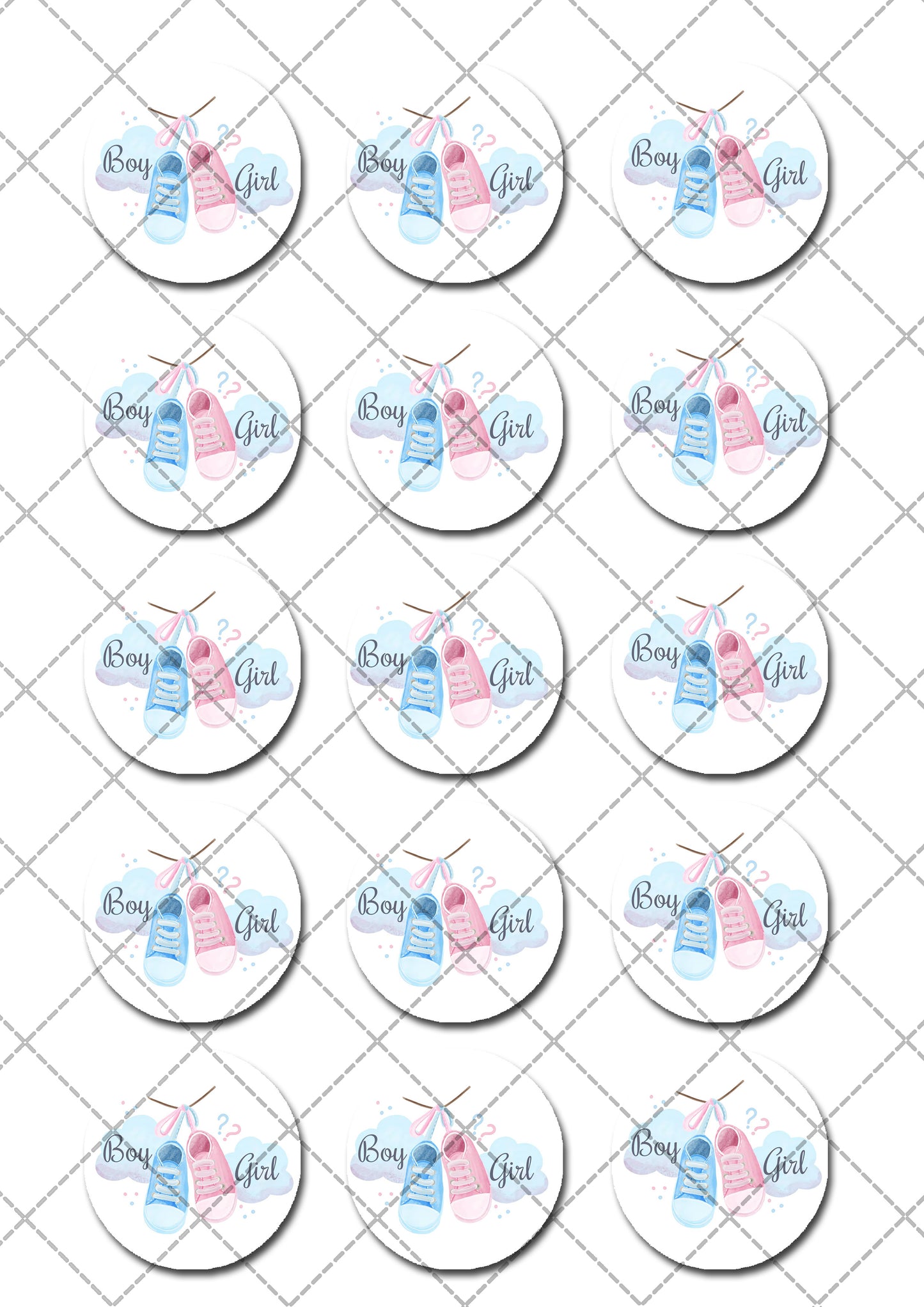 Baby Shower Gender Reveal Pre-cut Edible Icing Cupcake or Cookie Toppers
