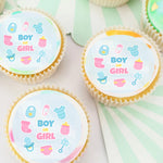 Baby Shower Gender Reveal Pre-cut Edible Icing Cupcake or Cookie Toppers