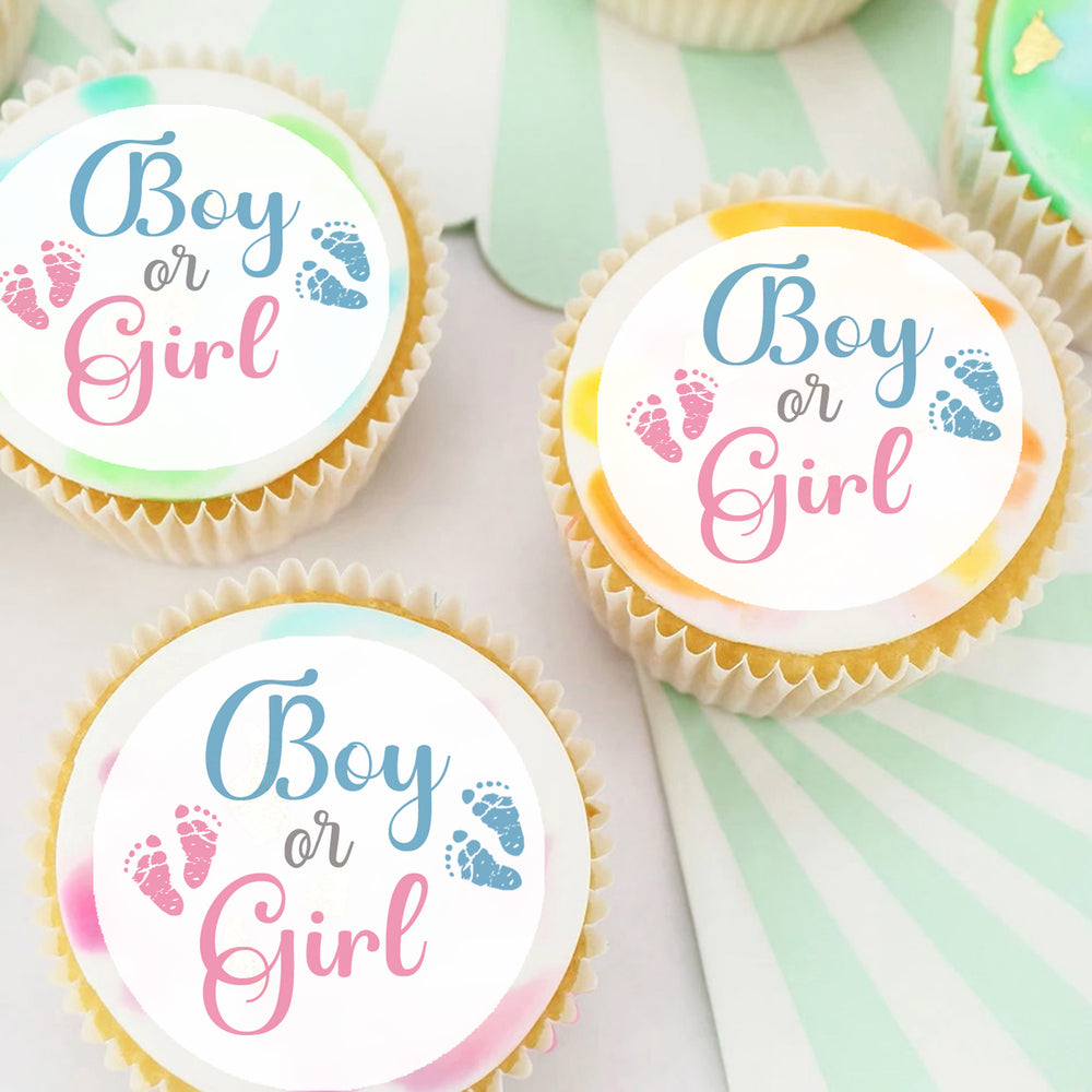 Baby Shower Gender Reveal Pre-cut Edible Icing Cupcake or Cookie Toppers