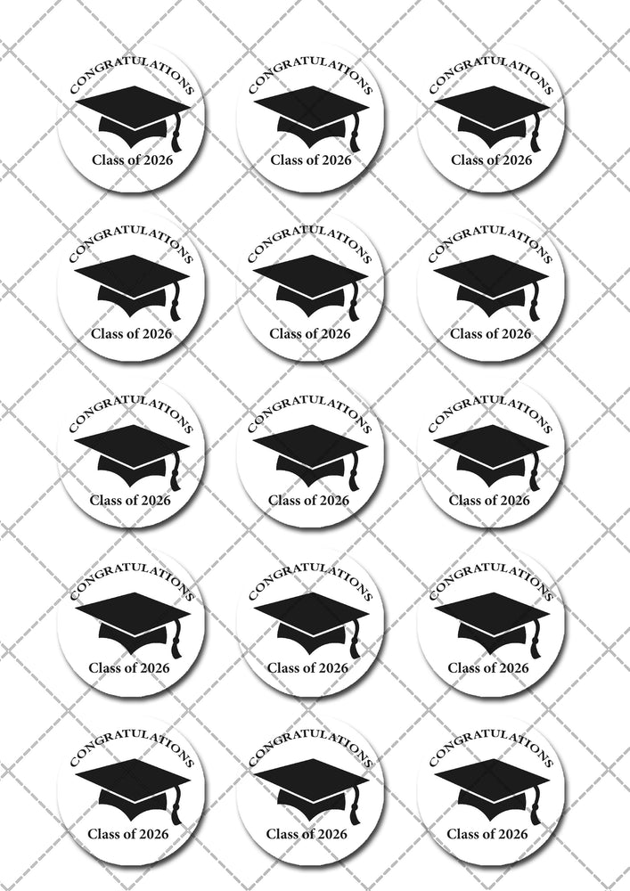 Graduation Pre-cut Edible Icing Cupcake or Cookie Toppers