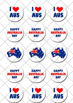 Australia Day Pre-cut Edible Icing Cupcake or Cookie Toppers