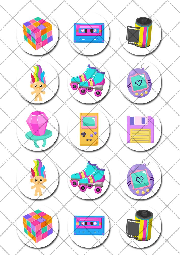 Back to the Nineties 90's Pre-cut Edible Cupcake or Cookie Toppers