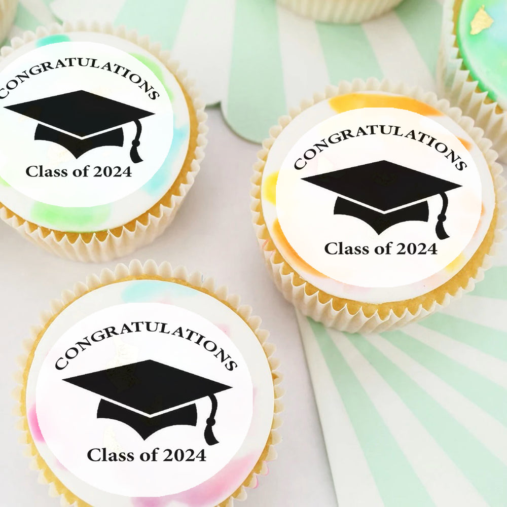 Graduation Pre-cut Edible Icing Cupcake or Cookie Toppers