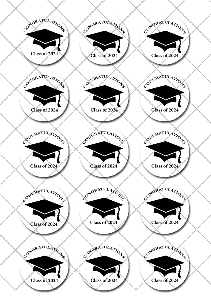 Graduation Pre-cut Edible Icing Cupcake or Cookie Toppers