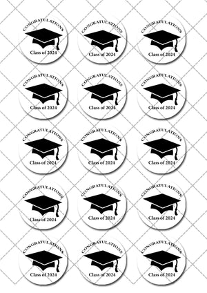 Graduation Pre-cut Edible Icing Cupcake or Cookie Toppers