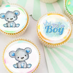 Baby Boy Shower Teddy Bear Pre-cut Edible Icing Cupcake or Cookie Toppers