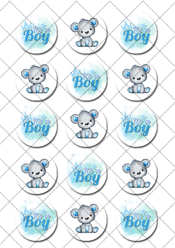 Baby Boy Shower Teddy Bear Pre-cut Edible Icing Cupcake or Cookie Toppers