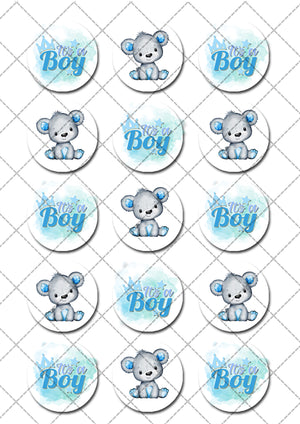 Baby Boy Shower Teddy Bear Pre-cut Edible Icing Cupcake or Cookie Toppers