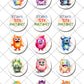 Cute Monsters Pre-cut Edible Icing Cupcake or Cookie Toppers