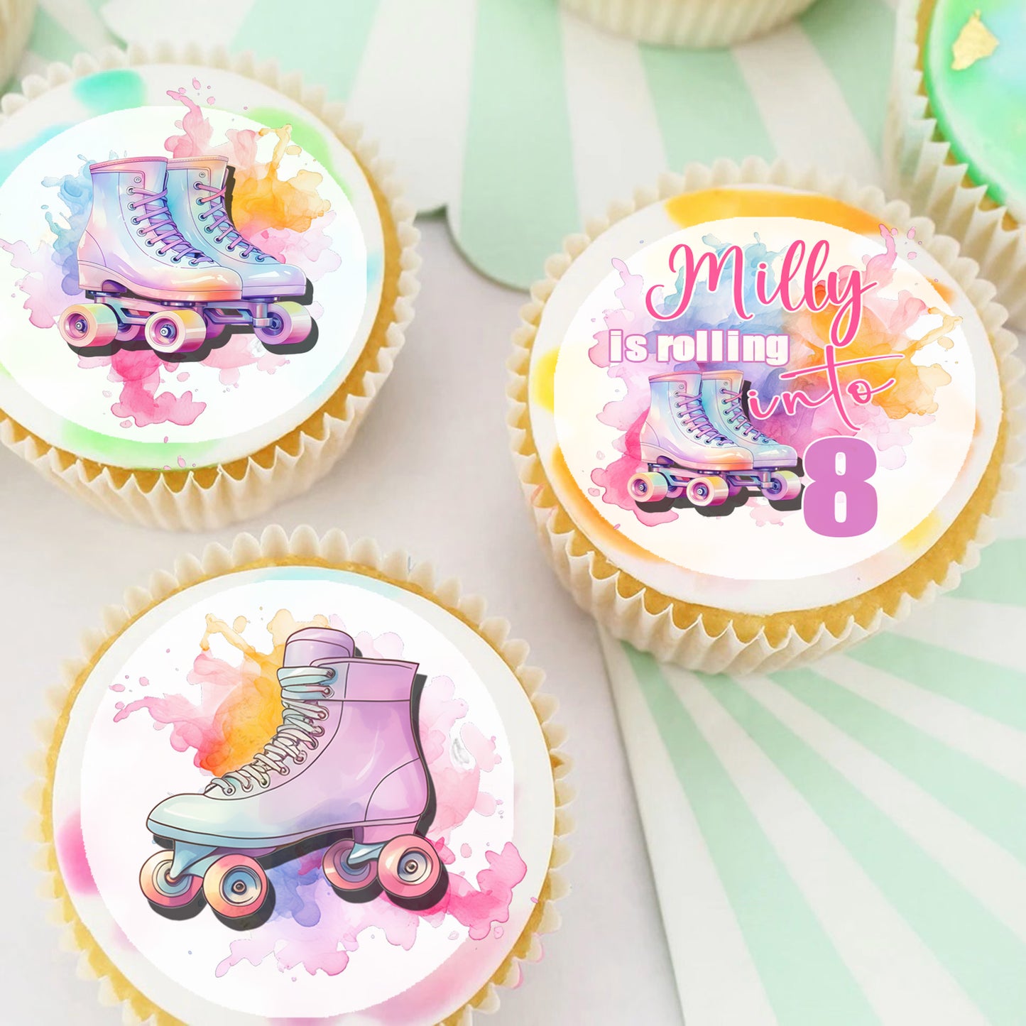 Rollerskating Rollerskates Pre-cut Edible Cupcake or Cookie Toppers