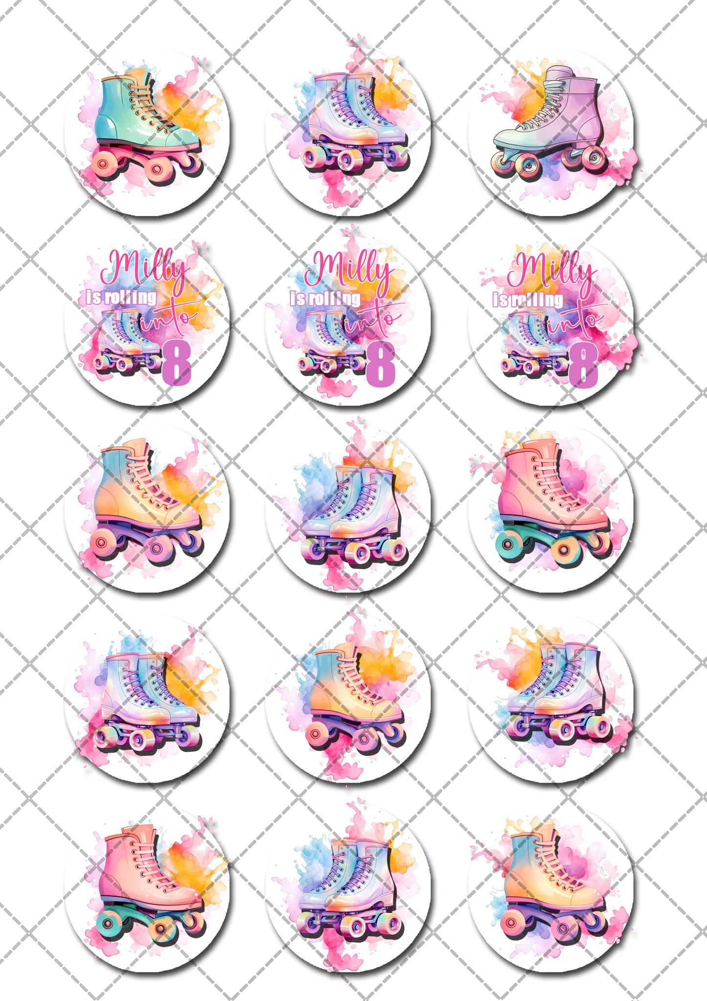 Rollerskating Rollerskates Pre-cut Edible Cupcake or Cookie Toppers