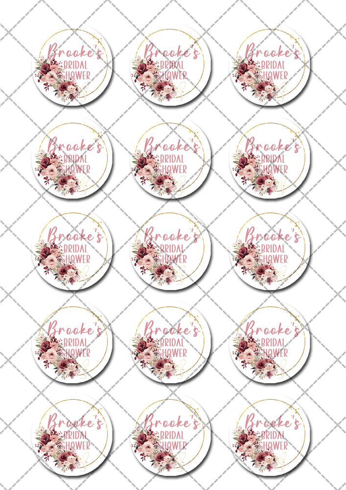 Floral Frame Bridal Shower Engagement Pre-cut Edible Cupcake or Cookie Toppers