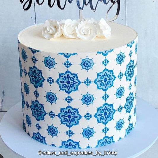 Blue Dutch Styled Tile Pattern Edible Icing Cake Wrap