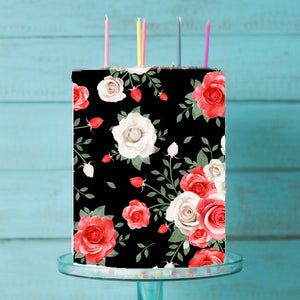 Floral Dark Flowers Edible Icing Cake Wrap