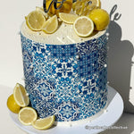 Amalfi Blue Tile Pattern Edible Icing Cake Wrap