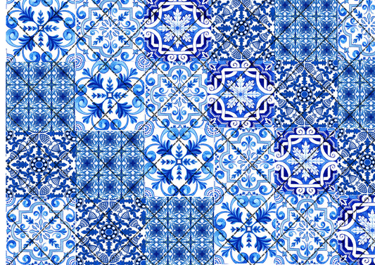 Amalfi Blue Tile Pattern Edible Icing Cake Wrap