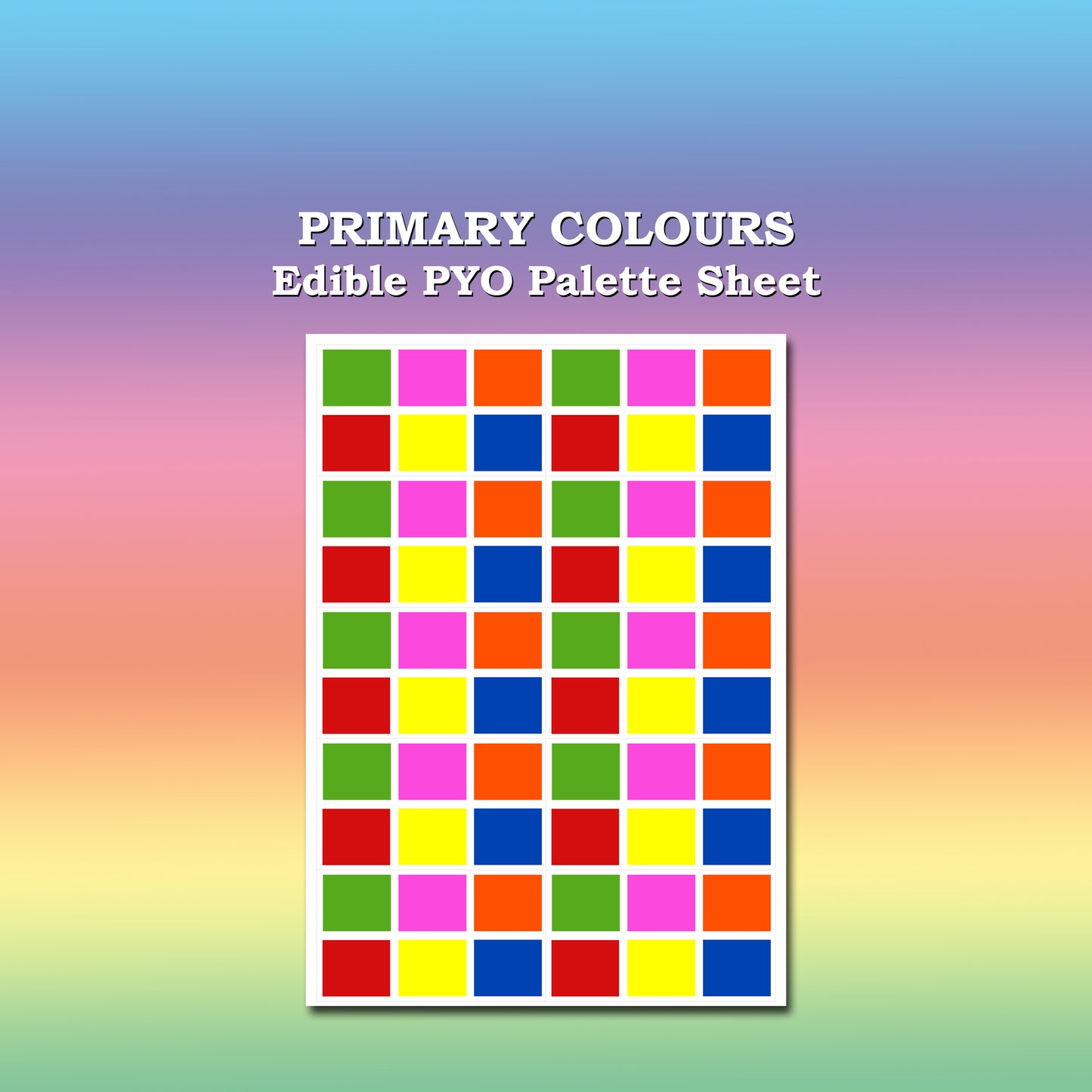 Paint Your Own PYO Edible Primary Palettes for Cookies - Sheet of 10 Uncut
