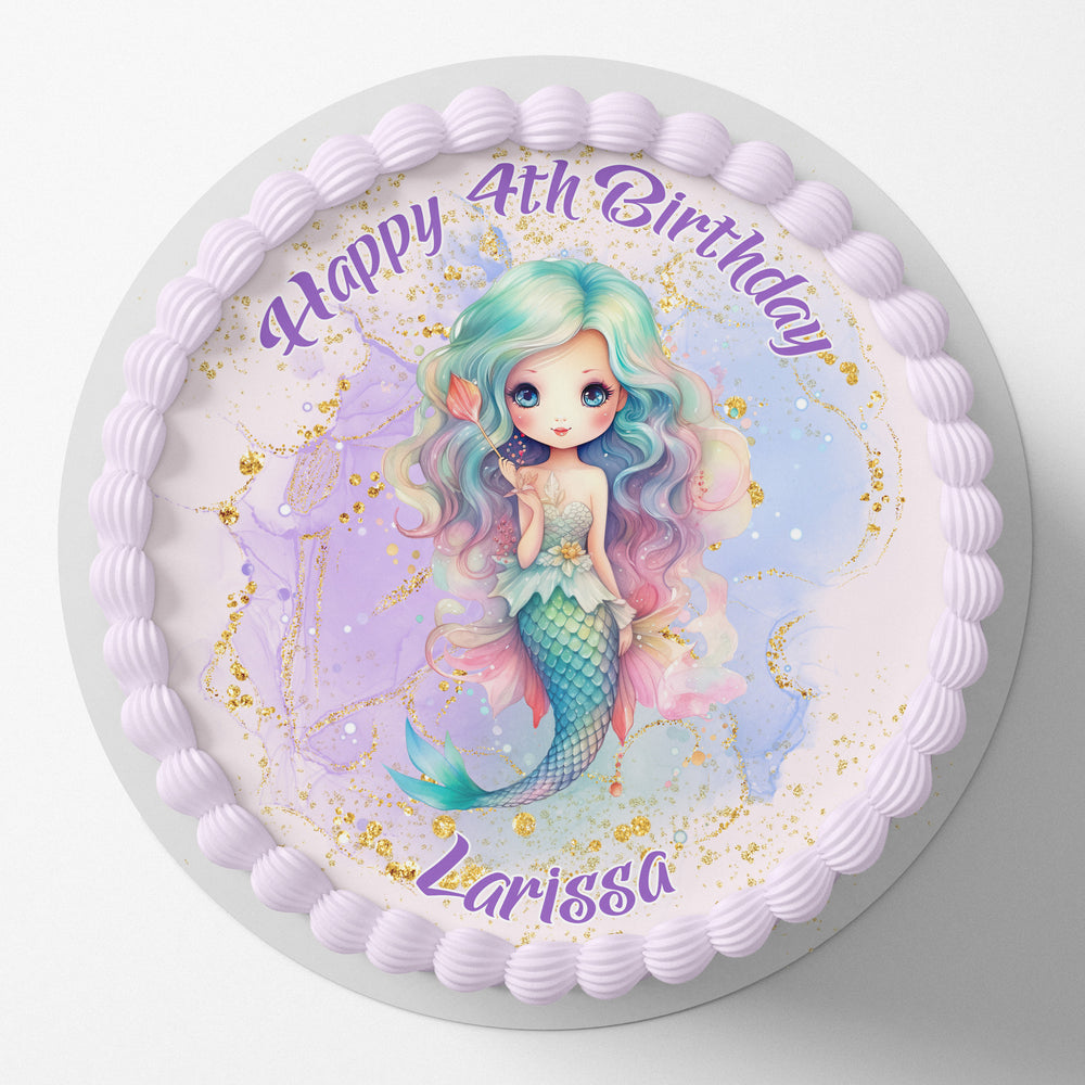 Mermaid Under The Sea Pre-cut Round Edible Cake Topper