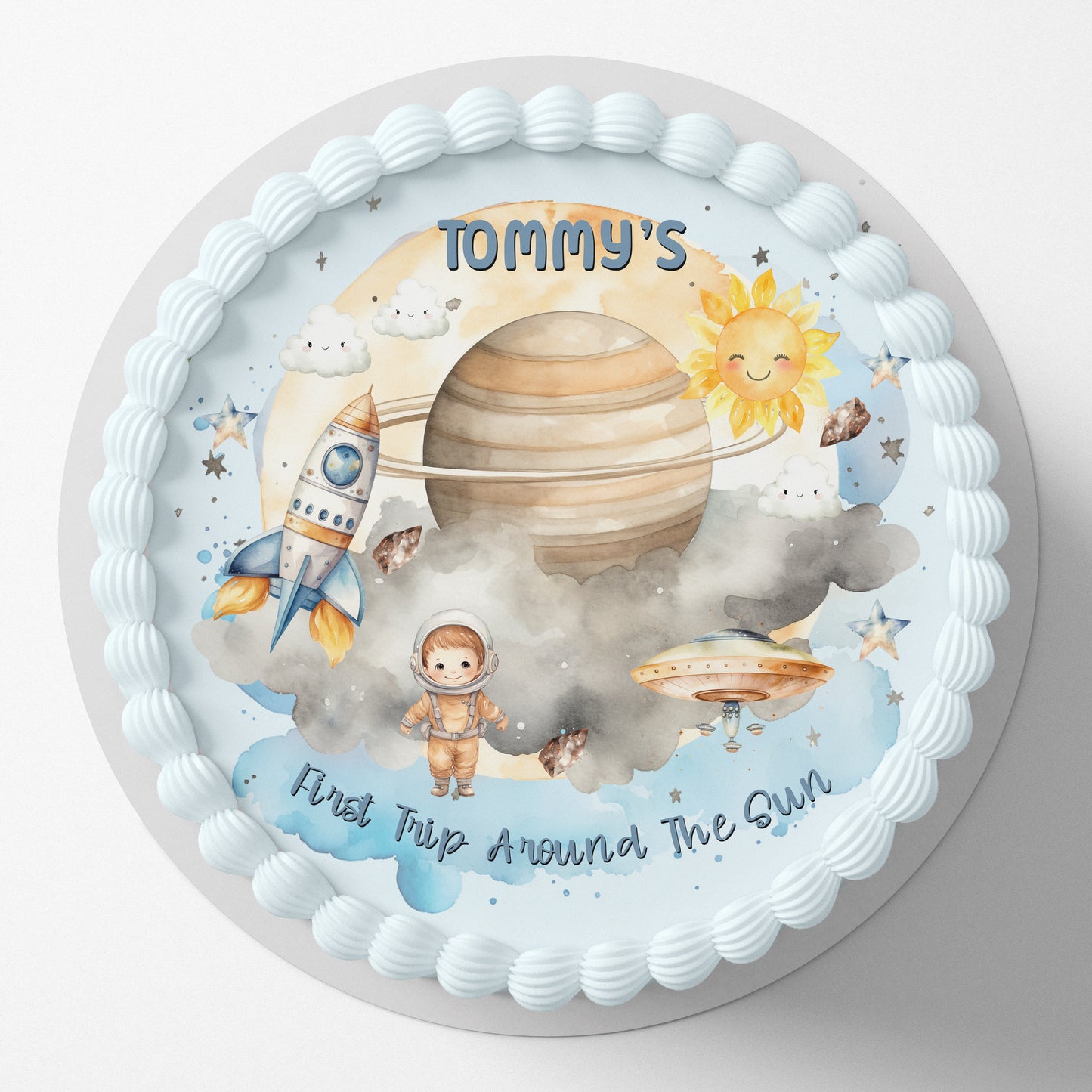 First Trip Around The Sun Pre-cut Round Edible Cake Topper