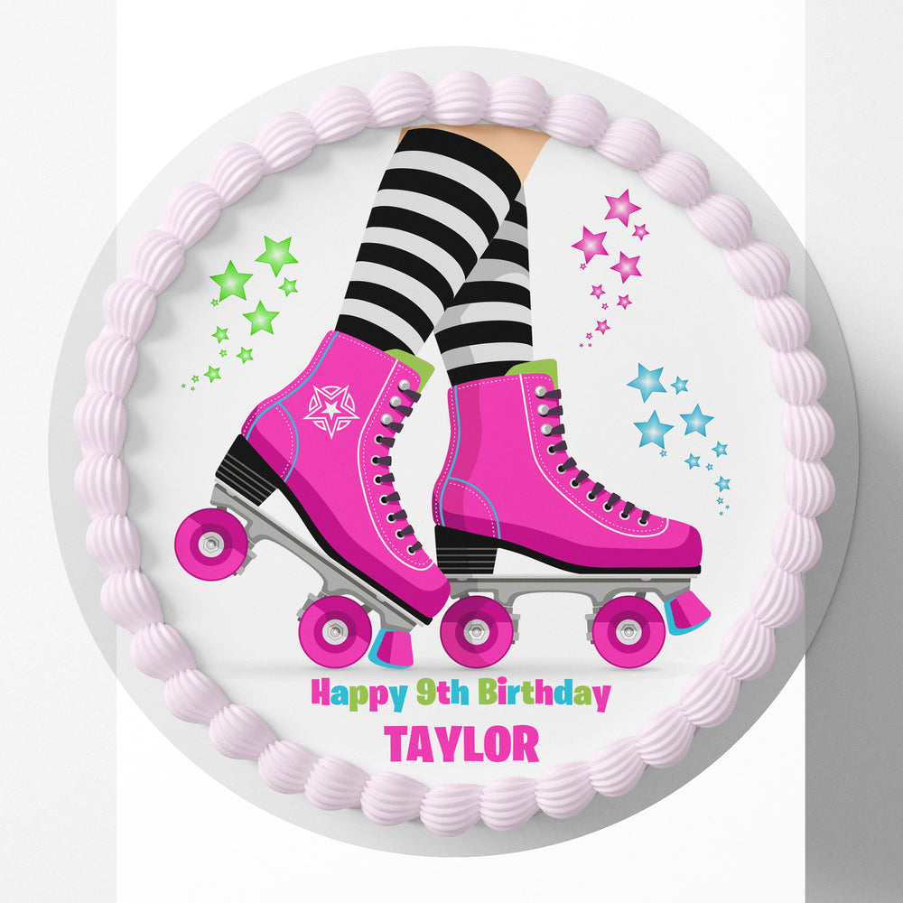 Rollerskating Pre-cut Round Edible Icing Cake Topper