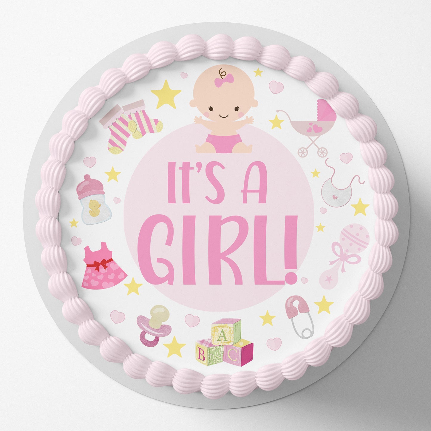 Baby Girl Pre-cut Round Edible Cake Topper