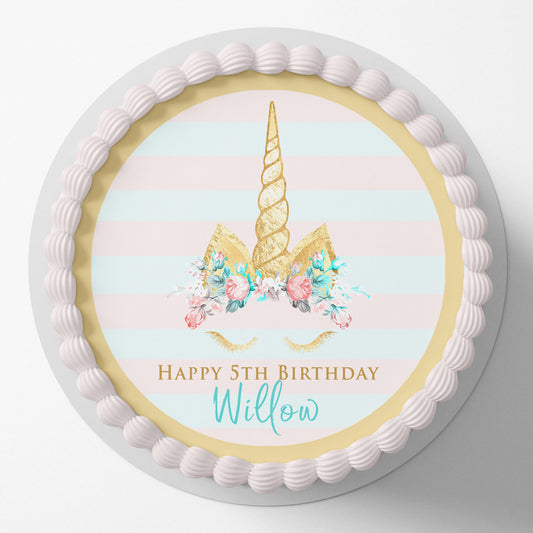 Unicorn Horns Round Edible Cake Topper