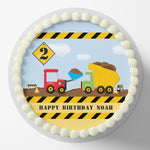Dump Truck Construction Pre-cut Round Edible Icing Cake Topper