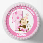 Cute Monkey Birthday Pre-cut Round Edible Cake Topper