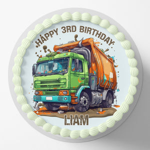 Garbage Truck Pre-cut Round Edible Cake Topper