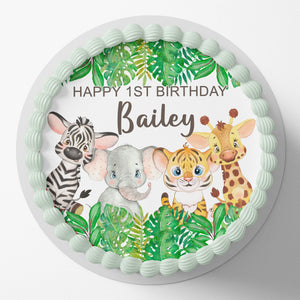 Jungle Animal Safari Pre-cut Round Edible Cake Topper