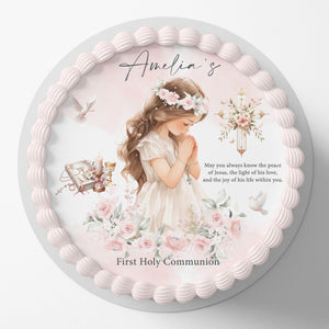 First Holy Communion Pre-cut Round Edible Cake Topper