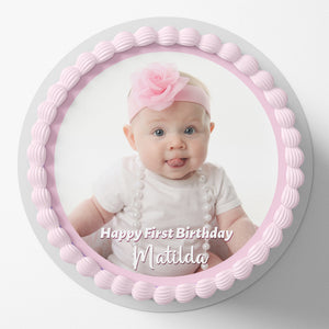 Custom Photo Pre-cut Round Edible Icing Cake Topper