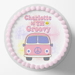 Two Groovy Combi Van Birthday Pre-cut Round Edible Cake Topper