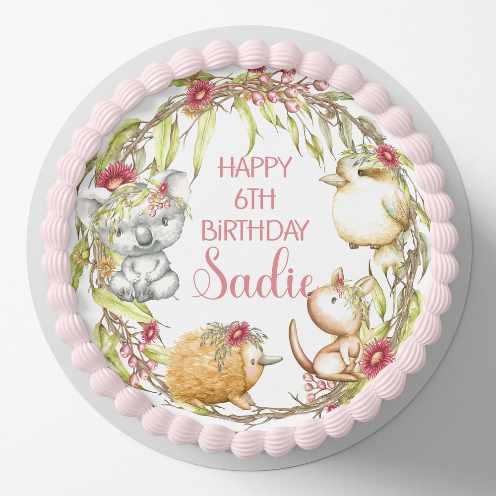 Australian Animals Birthday Pre-cut Round Edible Cake Topper