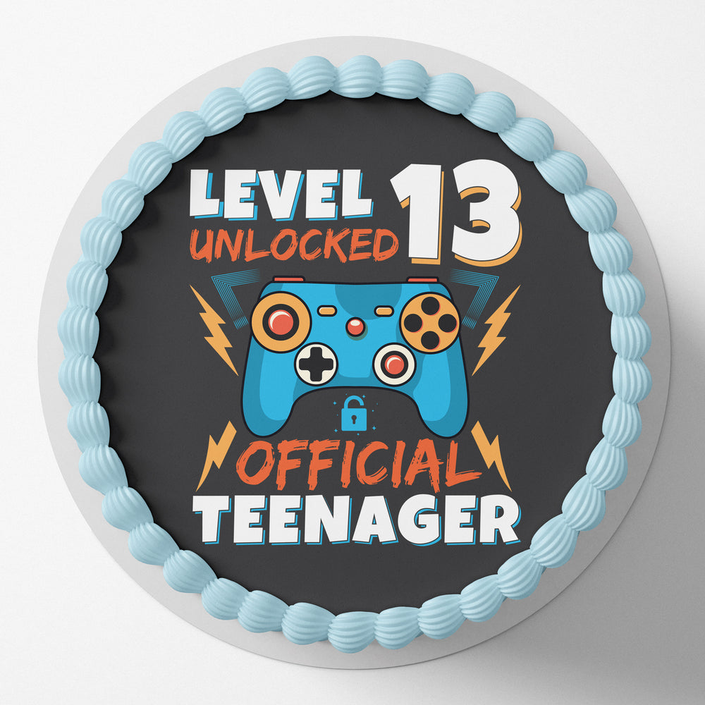 Level 13 Unlocked 13th Birthday Pre-cut Round Edible Cake Topper