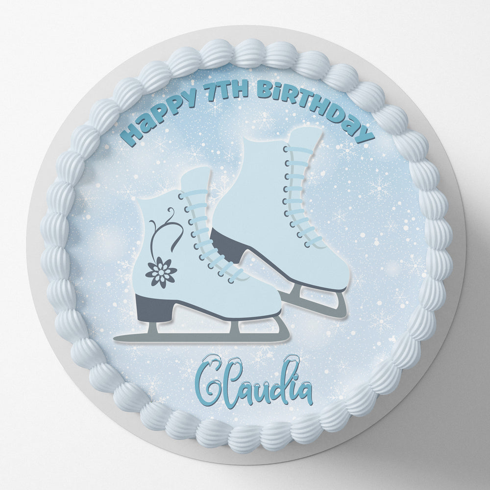 Ice Skating Pre-cut Round Edible Cake Topper