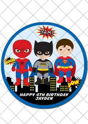 Superhero Boys Pre-cut Round Edible Cake Topper