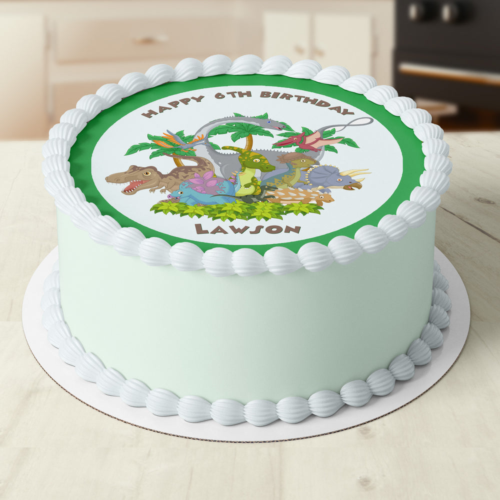 Dinosaurs Pre-cut Round Edible Cake Topper