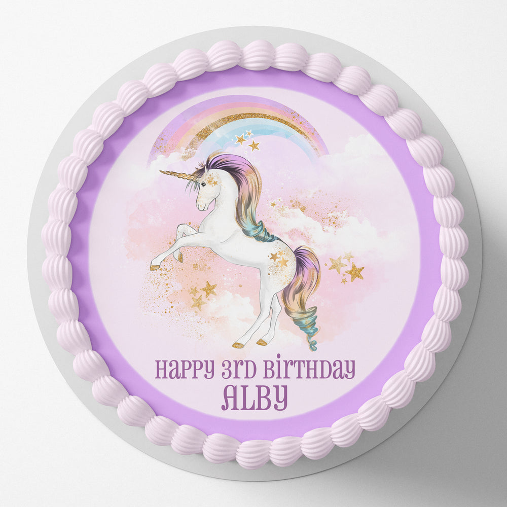 Rainbow Unicorn Round Pre-cut Edible Icing Cake Topper