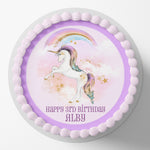 Rainbow Unicorn Round Pre-cut Edible Icing Cake Topper