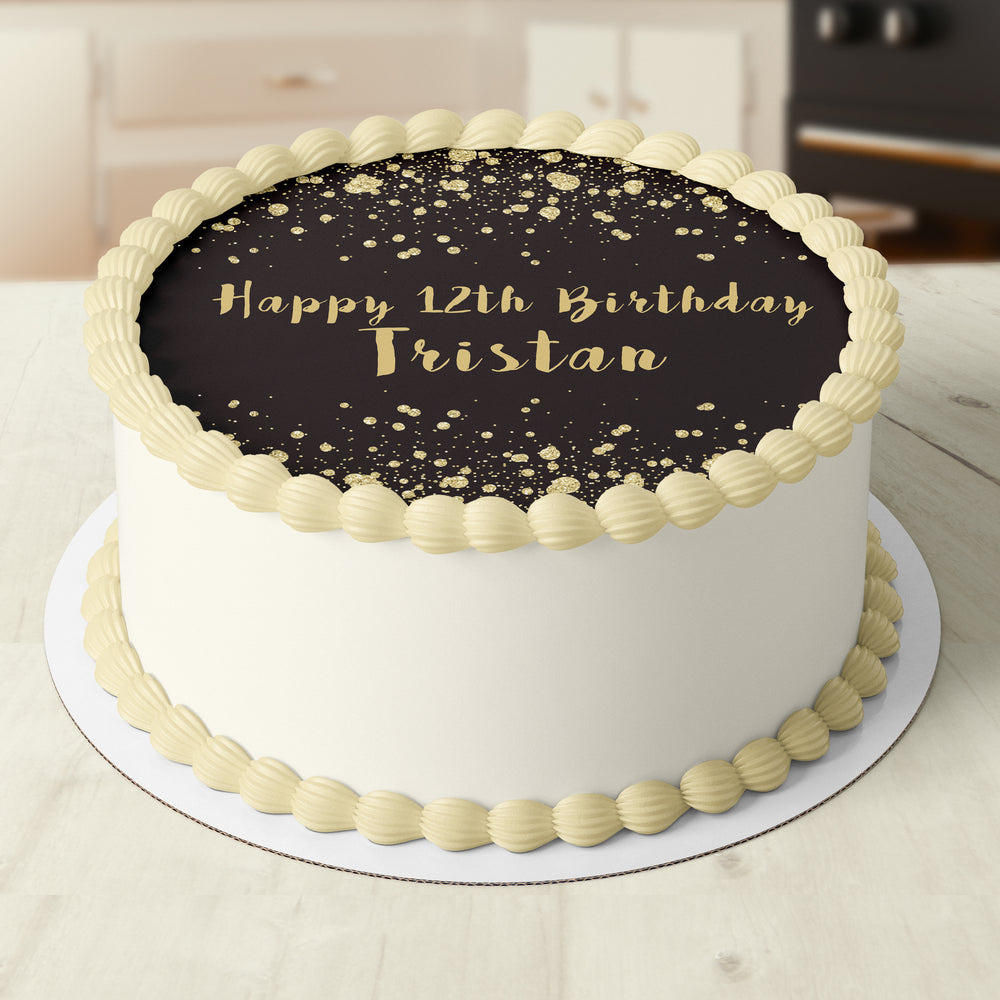 Glitter Bling Birthday Pre-cut Round Edible Icing Cake Topper