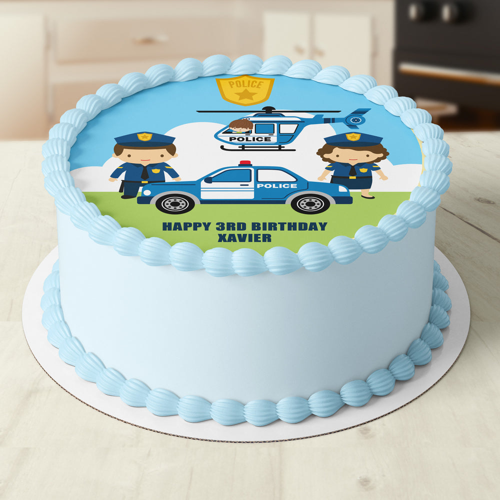 Police Round Pre-cut Edible Icing Cake Topper