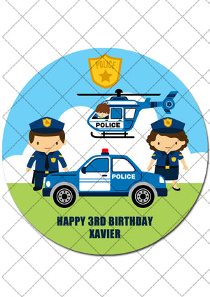 Police Round Pre-cut Edible Icing Cake Topper