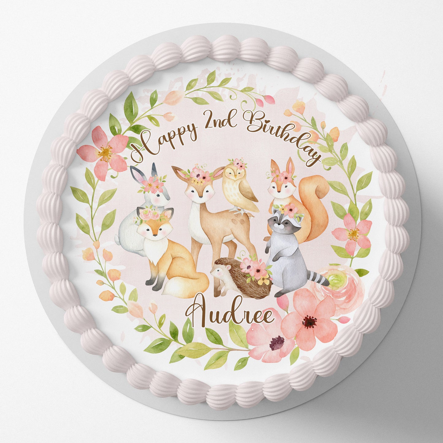 Forest Woodland Animals Pre-cut Round Edible Cake Topper
