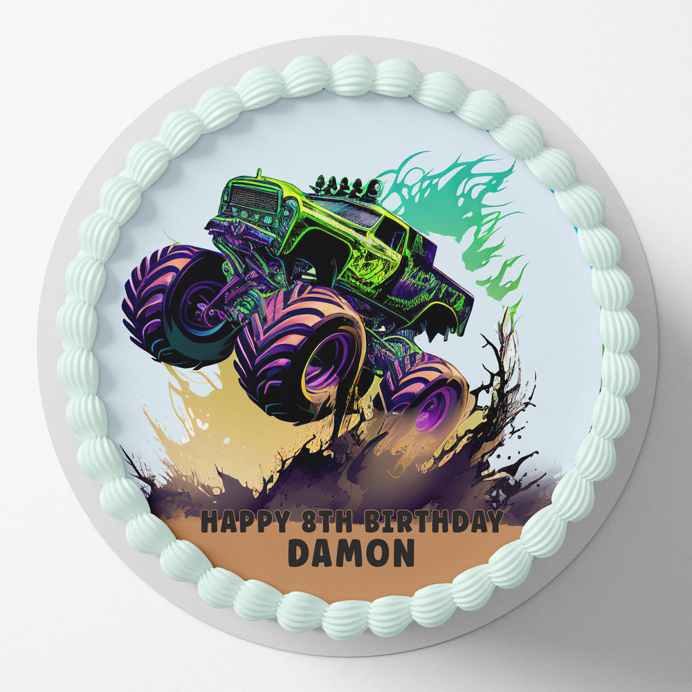 Monster Truck Pre-cut Round Edible Cake Topper